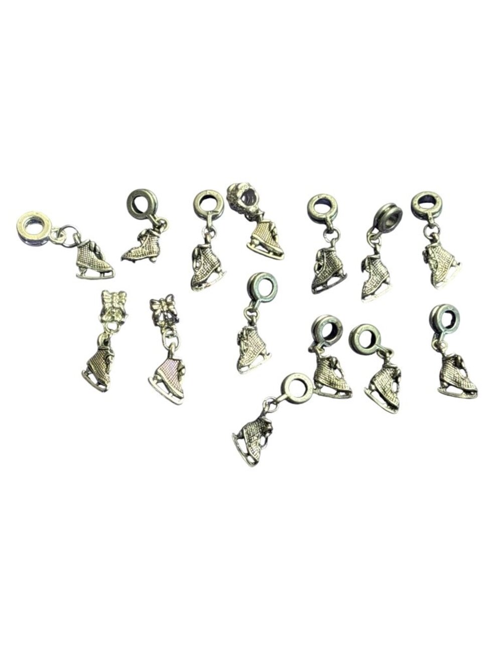 Lot of 14 Silvertone Ice Skate Bead Dangle Charms 1 inch